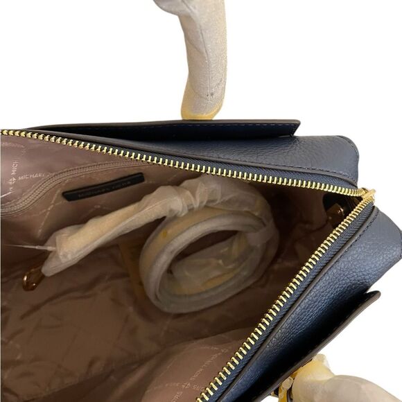 Michael Kors Mercer Medium Color-Block Belted Satchel Navy Yellow NEW - Picture 8 of 9